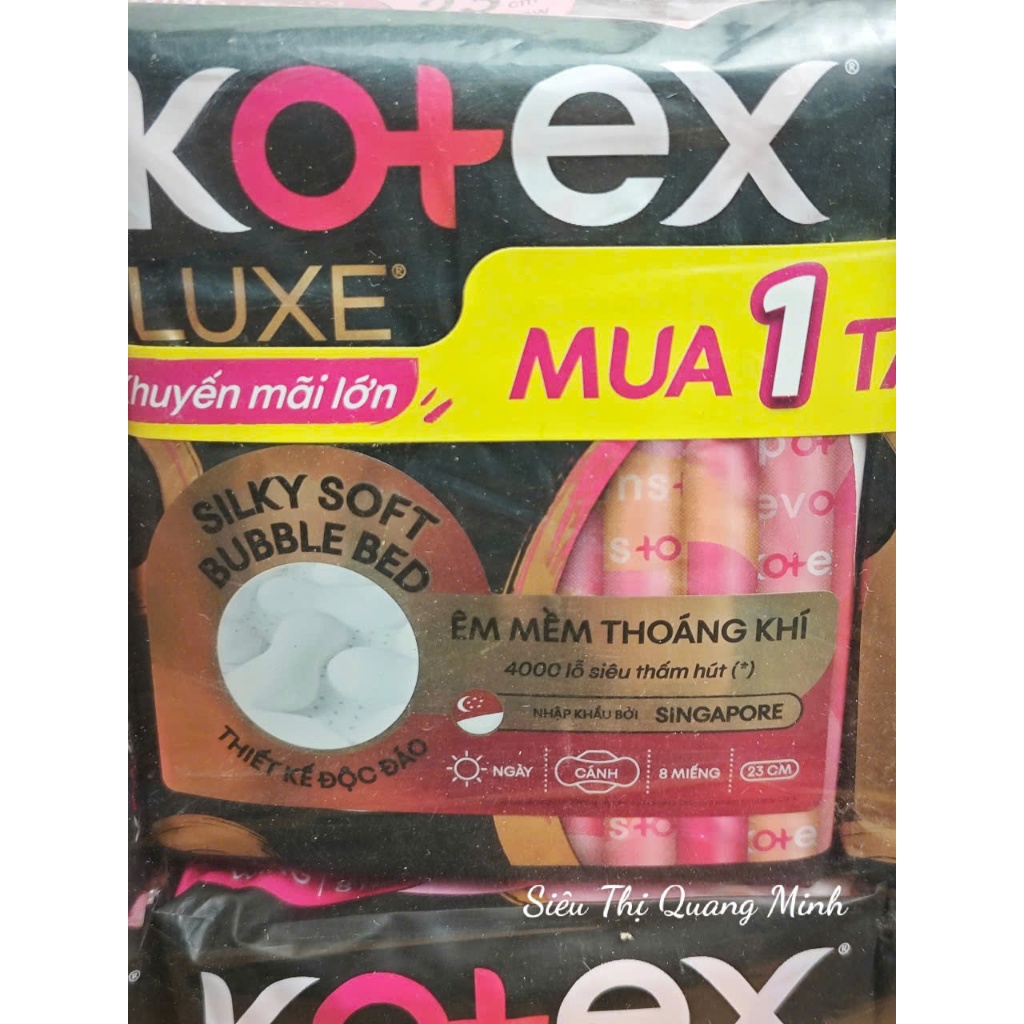 Combo 2 - 8 Gói Băng vệ sinh Kotex LUXE Ngày Cánh 23cm 8 miếng (mua 1 tặng 1)