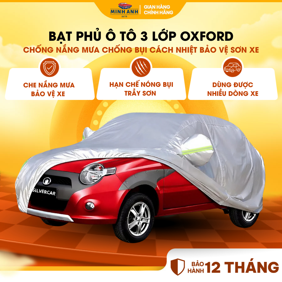 Bạt phủ ô tô 3 lớp Oxford chống nắng mưa chống bụi cách nhiệt bảo vệ sơn xe phù hợp nhiều dòng xe