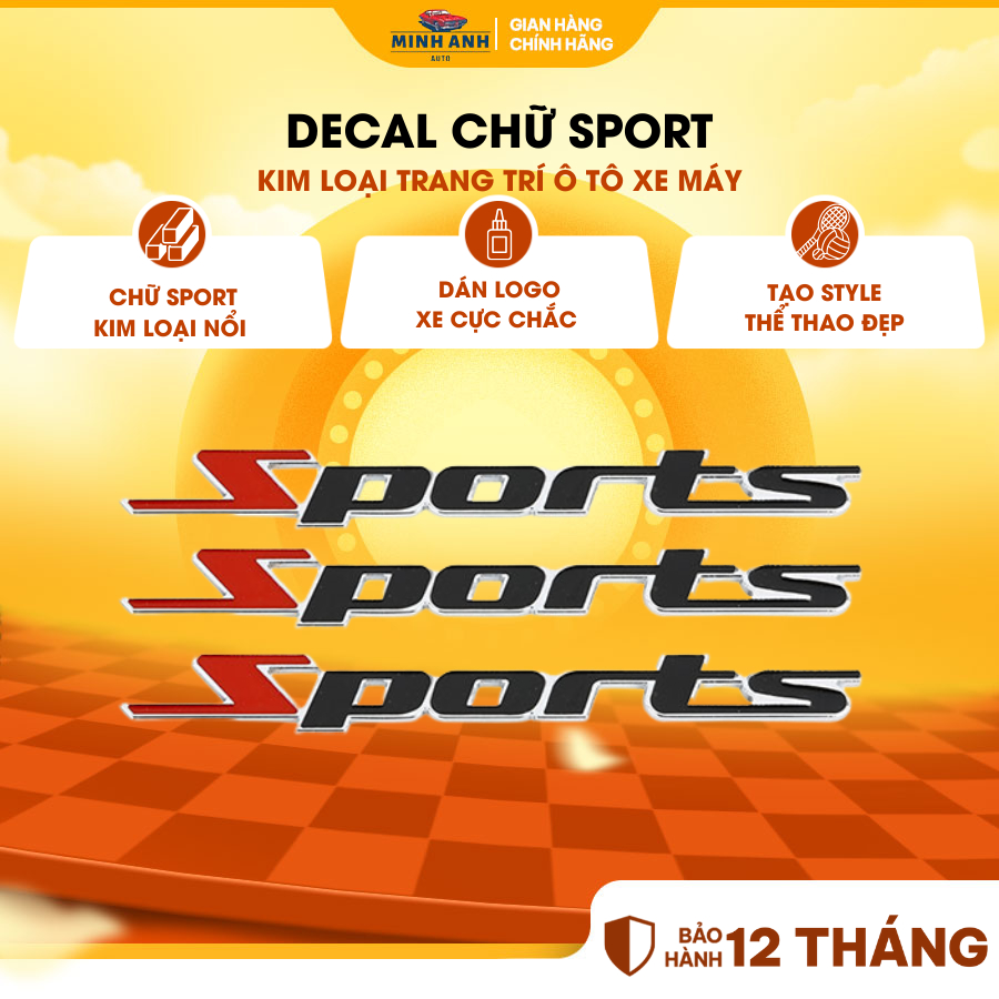 Chữ SPORT kim loại nổi Dán logo xe cực chắc Tạo style thể thao đẹp