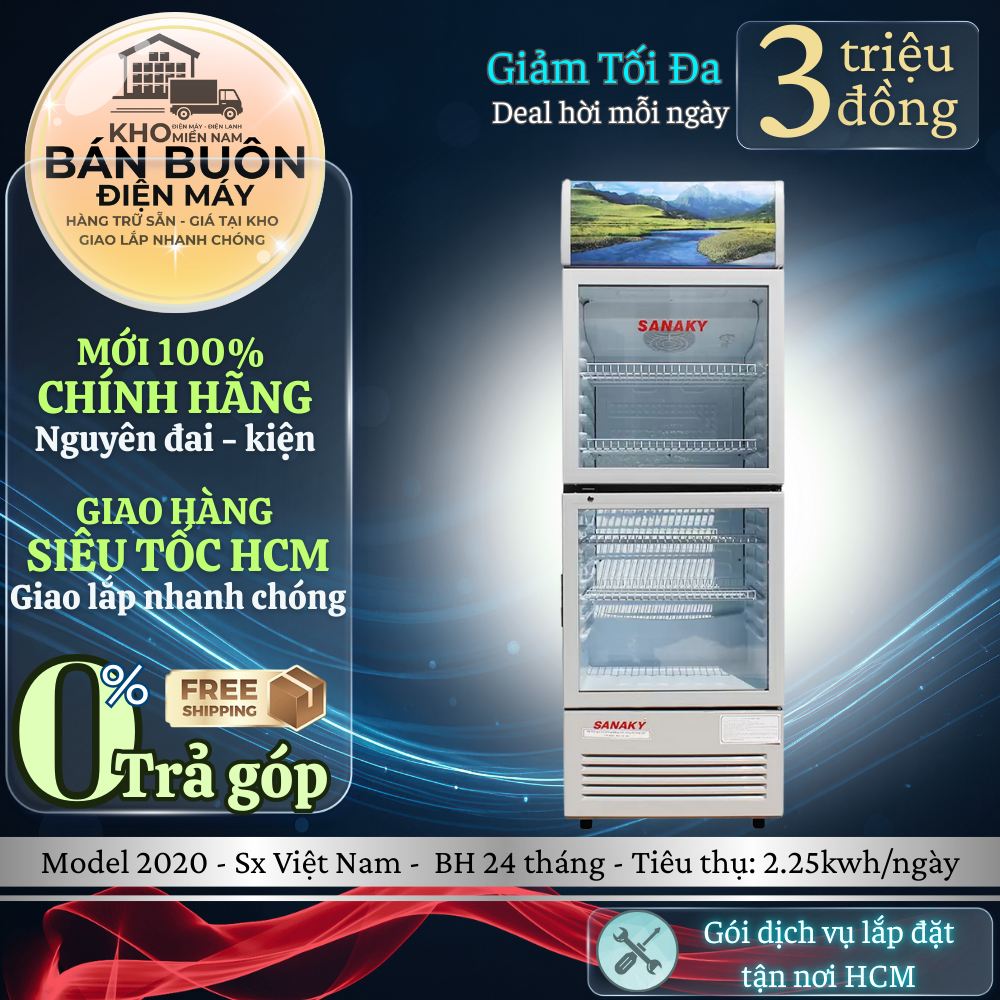VH-408WL Tủ mát Sanaky – 400L, 2 cánh kính, gas R600A, chống đọng sương | VH408WL