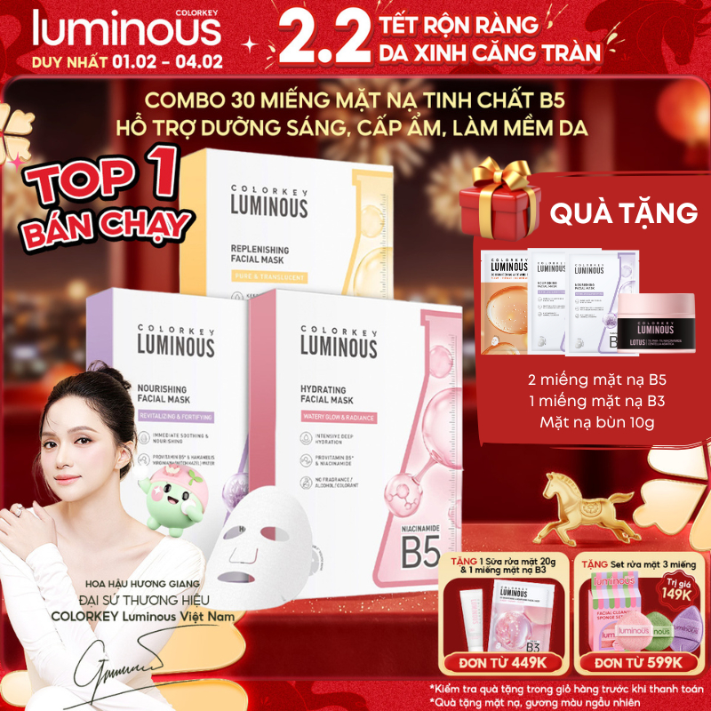 [DAILY LIVE] COMBO 3 Hộp Mặt Nạ Giấy COLORKEY LUMINOUS Vitamin B5 Cấp Ẩm Cho Da Mịn Màng 10 miếng/hộ