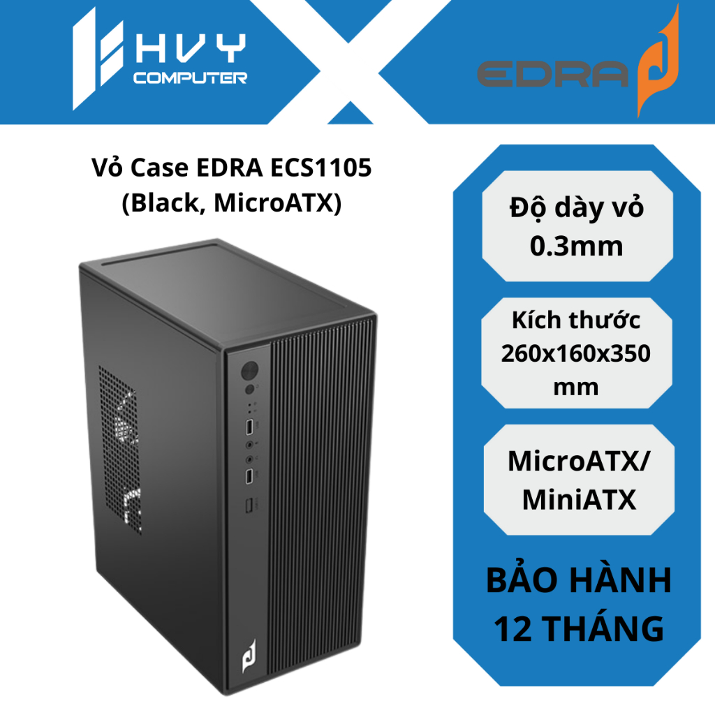 Vỏ Case EDRA ECS1105 (Black, MicroATX)  - Hàng Chính Hãng