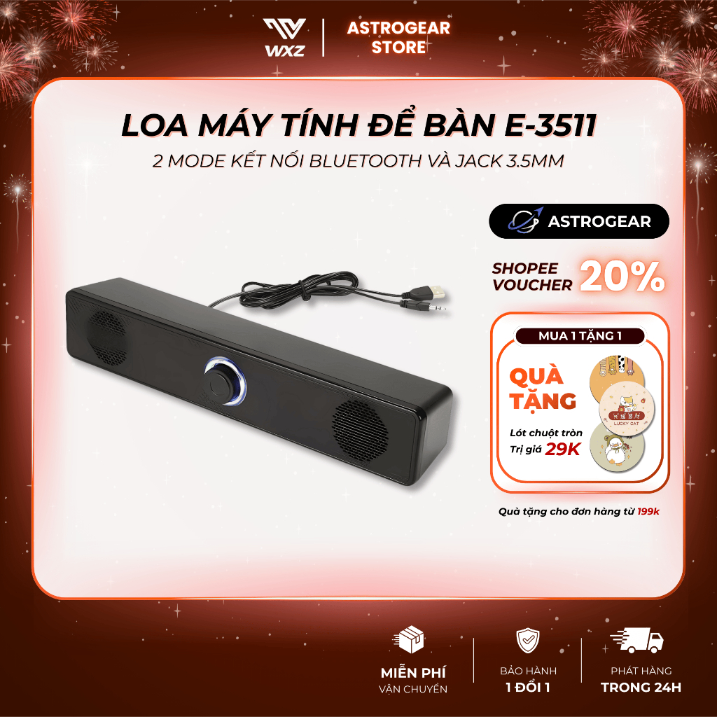 Loa Bluetooth Để Bàn E-3511, Loa Kép 6W Bass Mạnh, Kết Nối Điện Thoại Laptop PC, Âm Thanh Sống Động