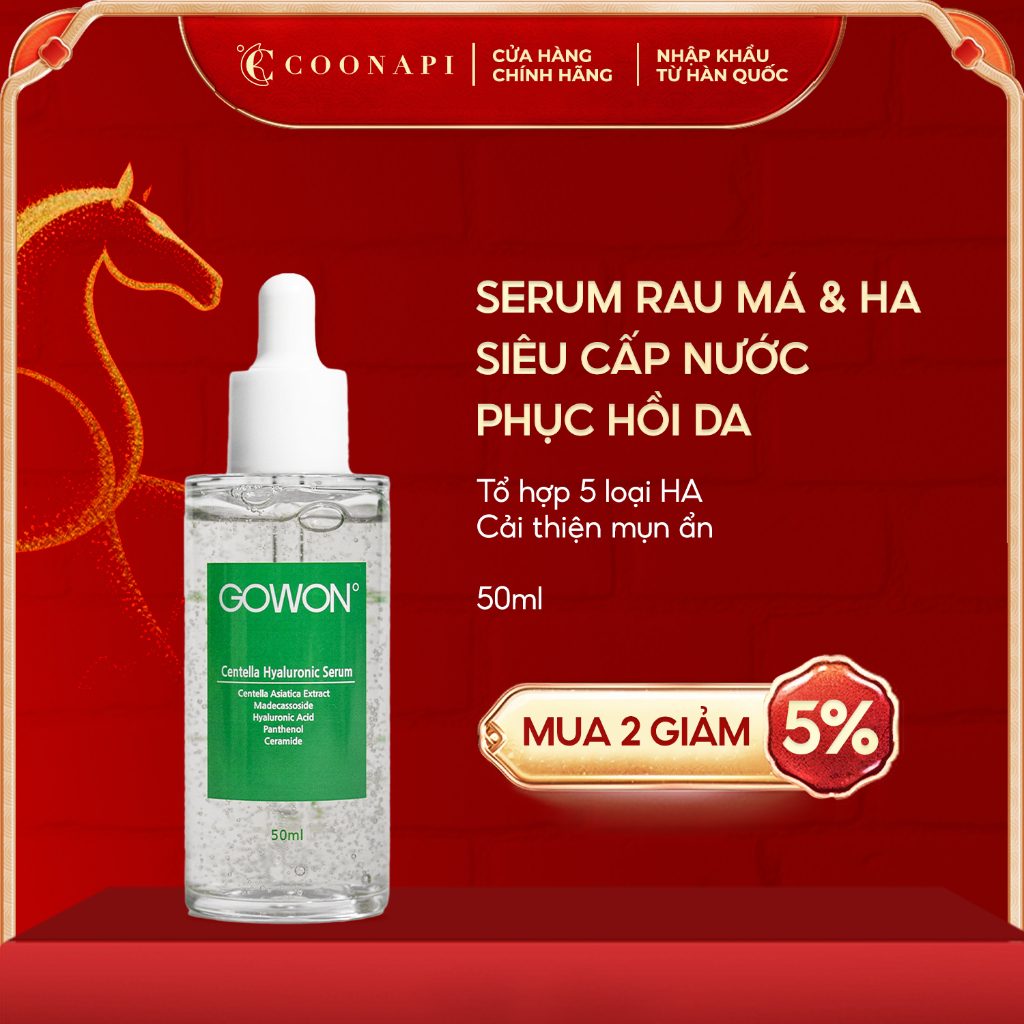 Serum Rau Má & HA Cải Thiện Da Mụn, Cấp Nước Và Phục Hồi Da Gowon Centella Hyaluronic Serum 50ml