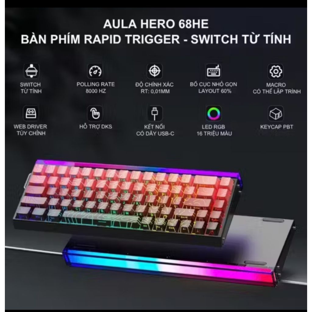 Bàn Phím Cơ Gaming AULA HERO68 HE- WIN60 HE – Rapid Trigger | BigBuy360 - bigbuy360.vn