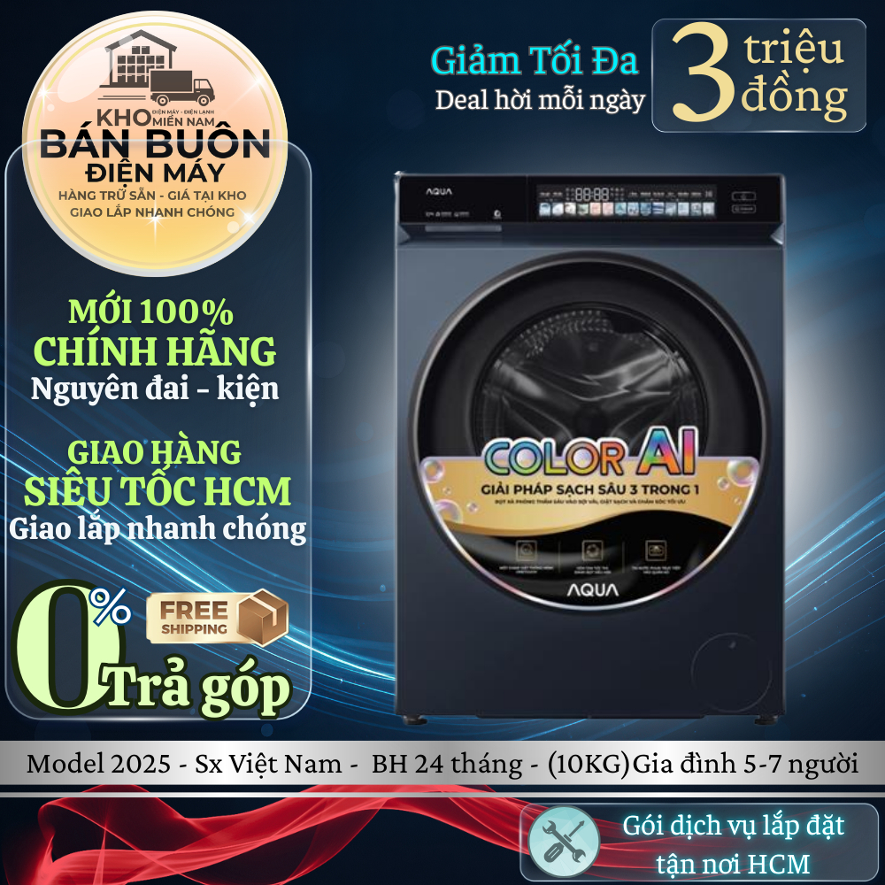 AW10-B4377U1L(GN) Máy Giặt Aqua Inverter 10kg Giặt thông minh AI, Giặt Hơi nước Diệt Khuẩn