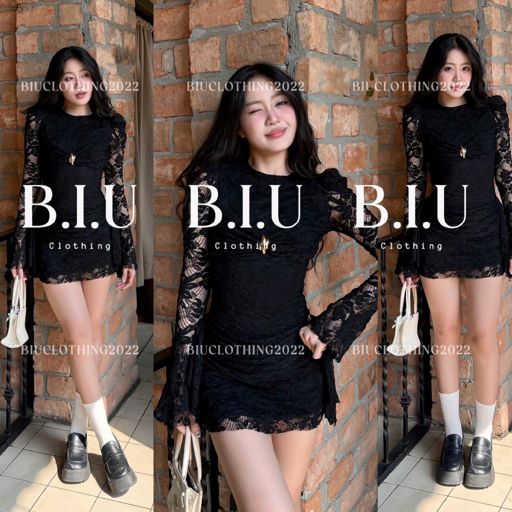 (50-55kg)Đầm tay dài loe đính khóa ngực bèo nhún eo sexy tôn dáng Uly Dress Biu Clothing BB0541 | BigBuy360 - bigbuy360.vn