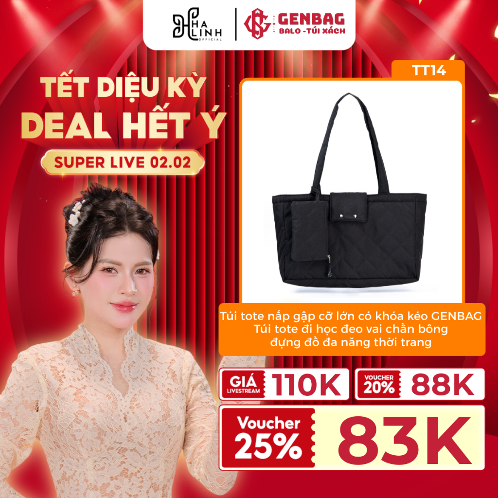 [VHL x GENBAG] Túi tote chần phao nắp gập cỡ lớn có khóa kéo GENBAG túi đeo vai công sở đựng đồ đa n