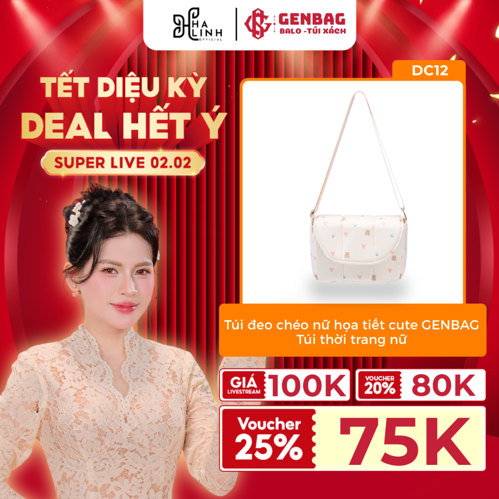 [VHL x GENBAG]  Túi đeo chéo gấu nhí GENBAG họa tiết cute thời trang nữ có nắp gập DC12