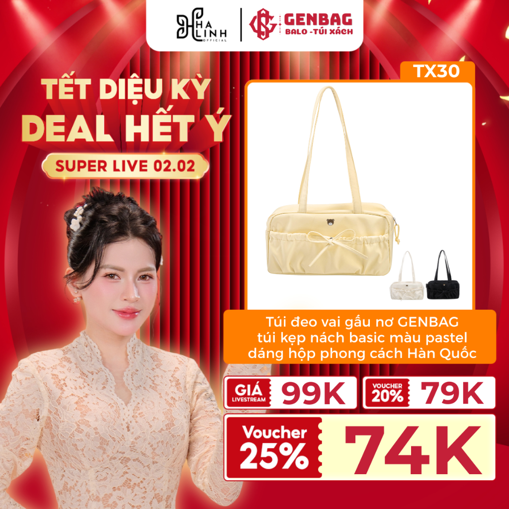 [VHL x GENBAG] Túi đeo vai gấu nơ GENBAG túi quai xách vải dù trượt nước thời trang TX30