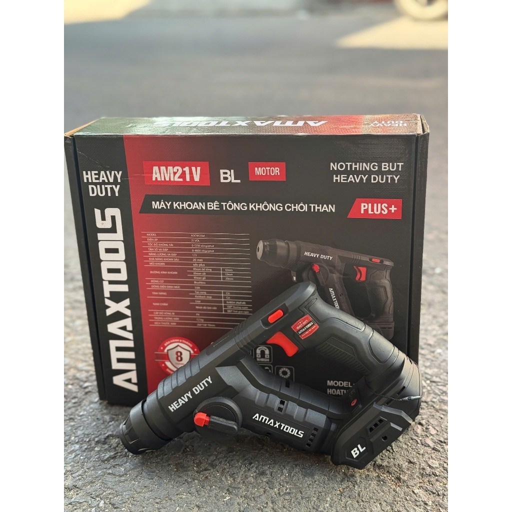 Máy khoan bê tông dùng pin Amaxtools A3CN12SM PLUS + – 21V, 1.7J - Bảo hành 8 tháng - Hồng Nhiên