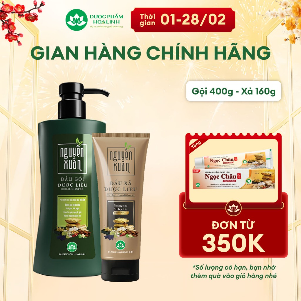 Bộ Dầu gội 450ml/ 470g và Dầu xả 160g Nguyên Xuân xanh dưỡng tóc - Dành cho tóc khô xơ, hư tổn
