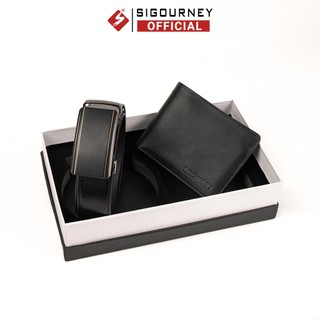 Combo Sang Trọng - Ví Da Bò Và Thắt Lưng Khoá Tự Động SIGOURNEY Kèm Hộp Quà Tặng