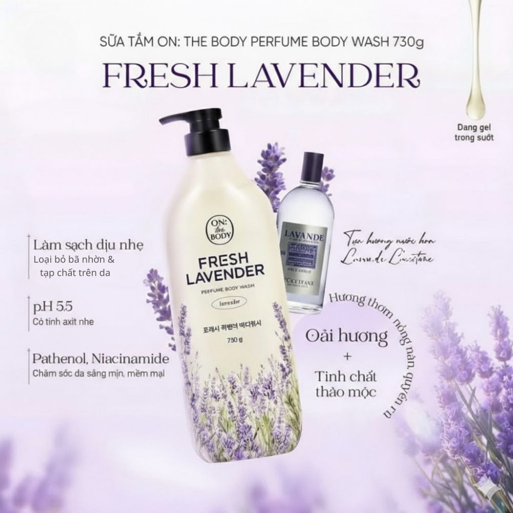 Ảnh 4 của Sữa tắm On: The Body làm sạch,dưỡng ẩm và mang lại hương thơm nước hoa quyến rũ.