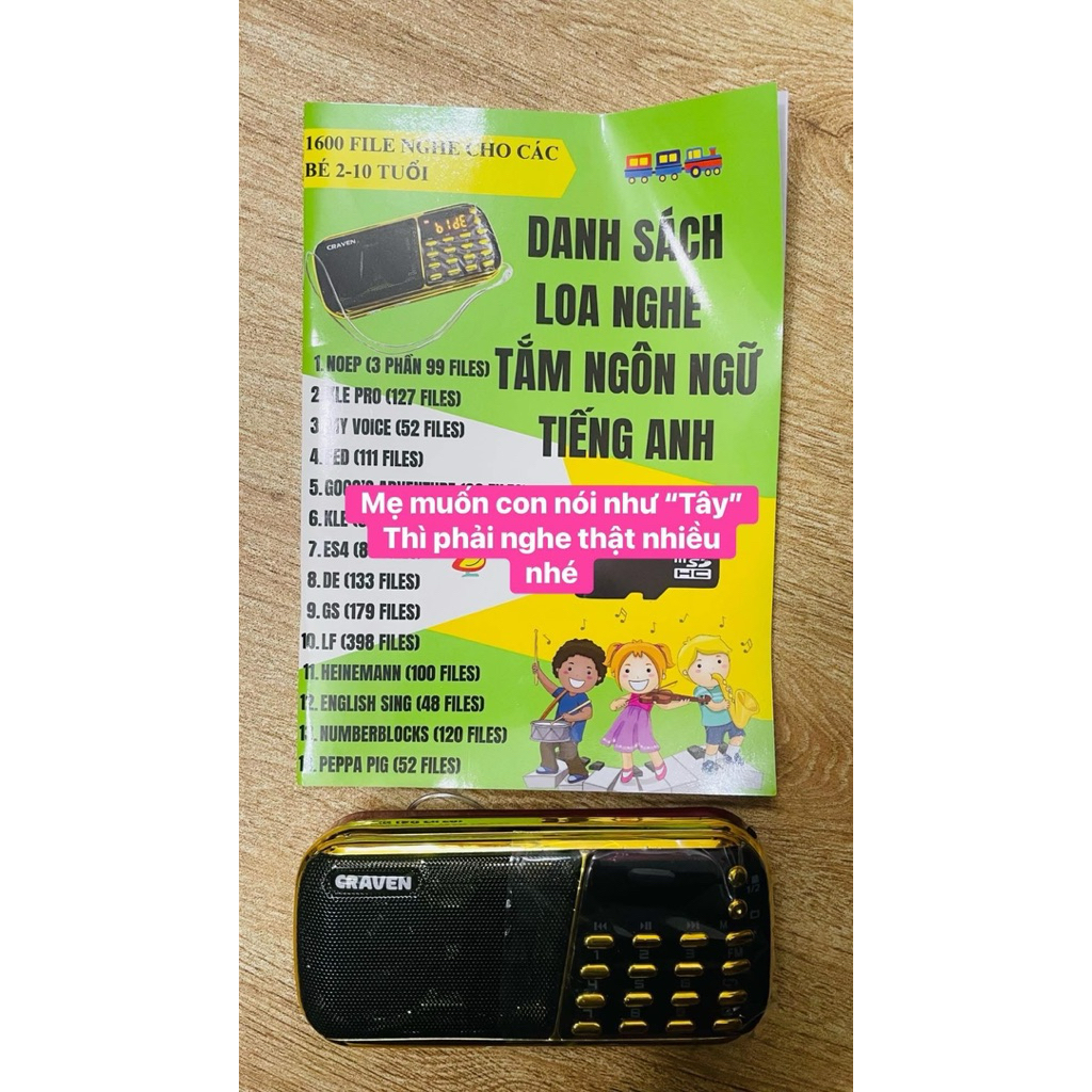 Loa nghe tiếng anh Craven 3 pin gồm : loa + thẻ 8G chép file TA + Danh sách file nghe