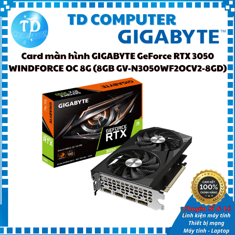 Card màn hình GIGABYTE GeForce RTX 3050 WINDFORCE OC 8G (8GB GV-N3050WF2OCV2-8GD) - Hàng chính hãng 