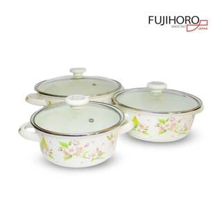 Nồi tráng men thủy tinh Nhật Bản Fujihoro SYM-32G, hoa văn đào hồng, nắp kính - Chính hãng