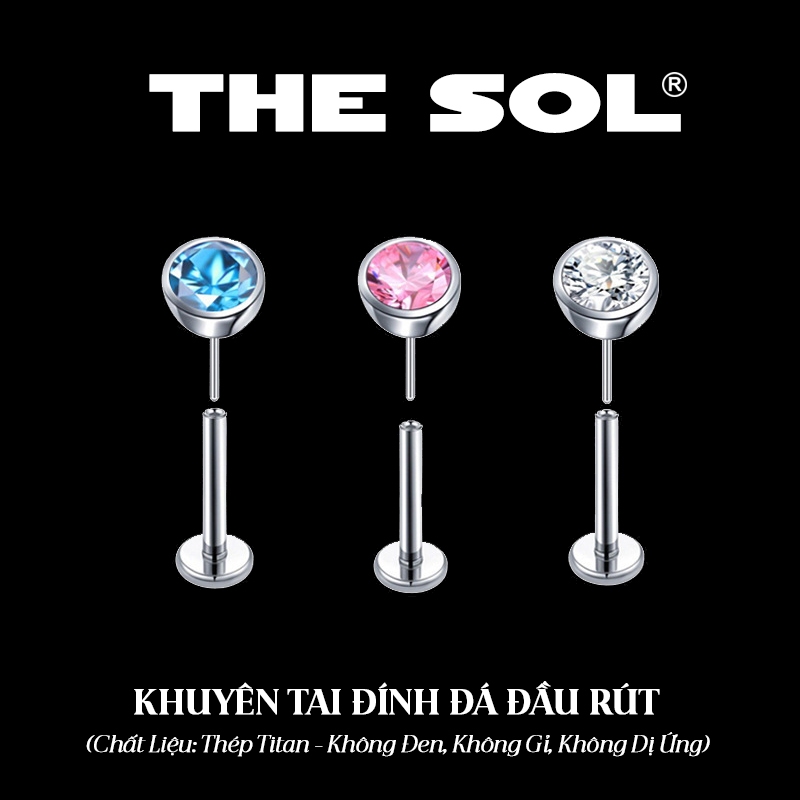 [1 CHIẾC] Khuyên Tai [BẤM-XỎ] Thép Không Gỉ PLUG IN Đính Đá Đầu Rút thesolvn