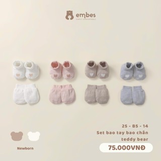 Set Bao Tay Bao Chân Sơ Sinh Embes, Set Phụ Kiện  In Họa Tiết Chất Dày Ấm Cho Bé Sơ Sinh