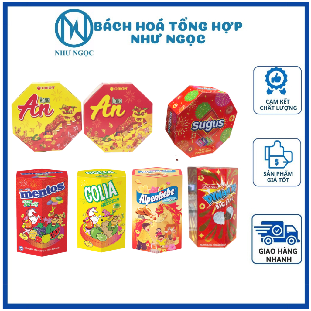 Kẹo Golia, Mentos, Alpenliebe, Sugus, Dinamite Hộp Lục Giác Tết 2026