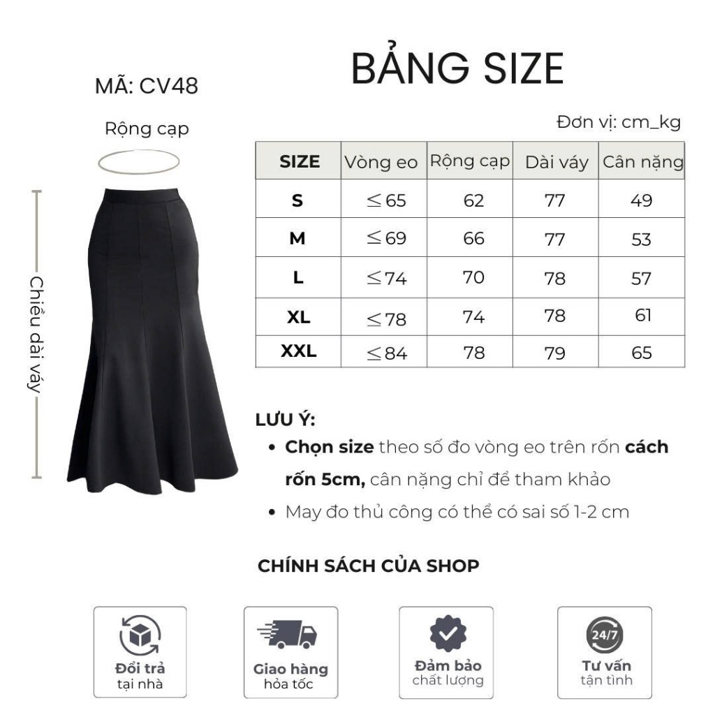 Chân váy dài đuôi cá xòe Mely Fashion sang chảnh cạp cao ôm body tôn dáng chất umi co giãn có bigsize xẻ tà sau CV48-02 | BigBuy360 - bigbuy360.vn
