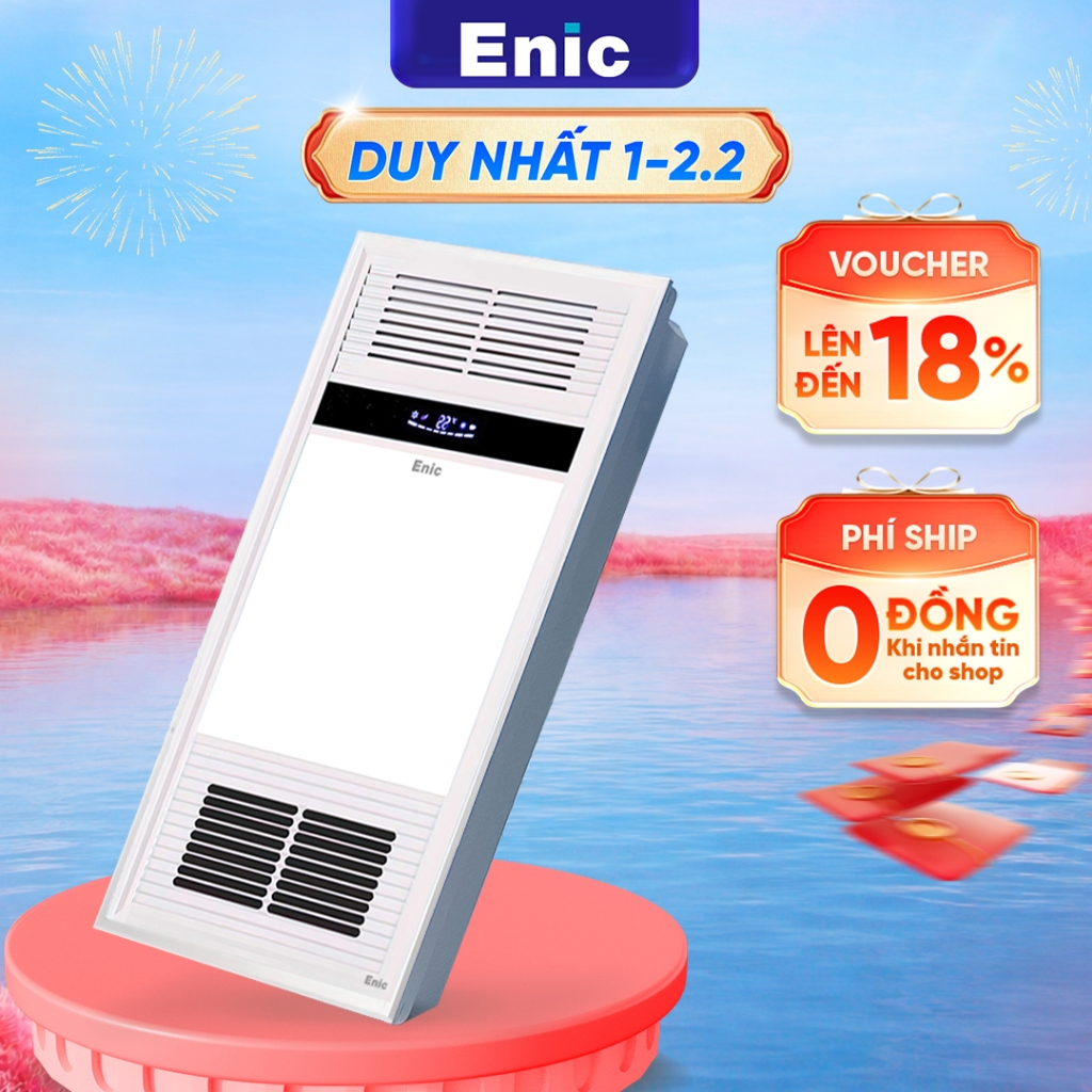 Đèn Điều Hoà Phòng Tắm Âm Trần Enic D22 Sưởi ấm, Thông gió, Quạt mát, Hút ẩm, Chiếu sáng, Màn hình L