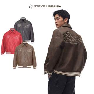 Áo khoác da STEVE URBANIA chất liệu da simili nhập khẩu, Bomber Varsity Jacket Chinism  trần bông cao cấp - AK05