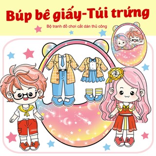 Combo 2 bộ búp bê giấy -đồ chơi cắt dán thủ công-búp bê