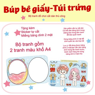 Combo 2 bộ búp bê giấy -đồ chơi cắt dán thủ công-búp bê