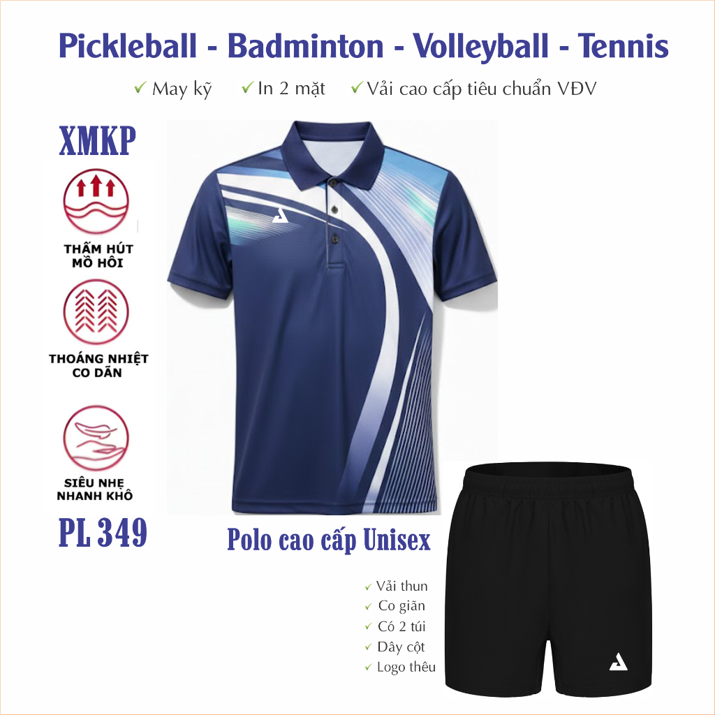 Áo Polo thể thao Pickleball, Cầu lông, Bóng chuyền, Bóng bàn Nam Nữ cao cấp, vải  xịn, may kỹ, đủ size (PL349)