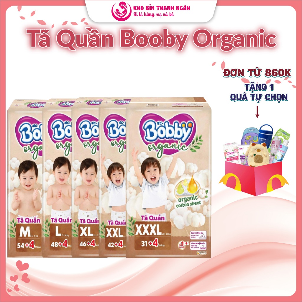 Tã Quần Bobby Organic Đủ Size - Tã Quần Organic Chứa Sợi Cotton Tự Nhiên - Bobby Tặng Quà - Kho Bỉm 