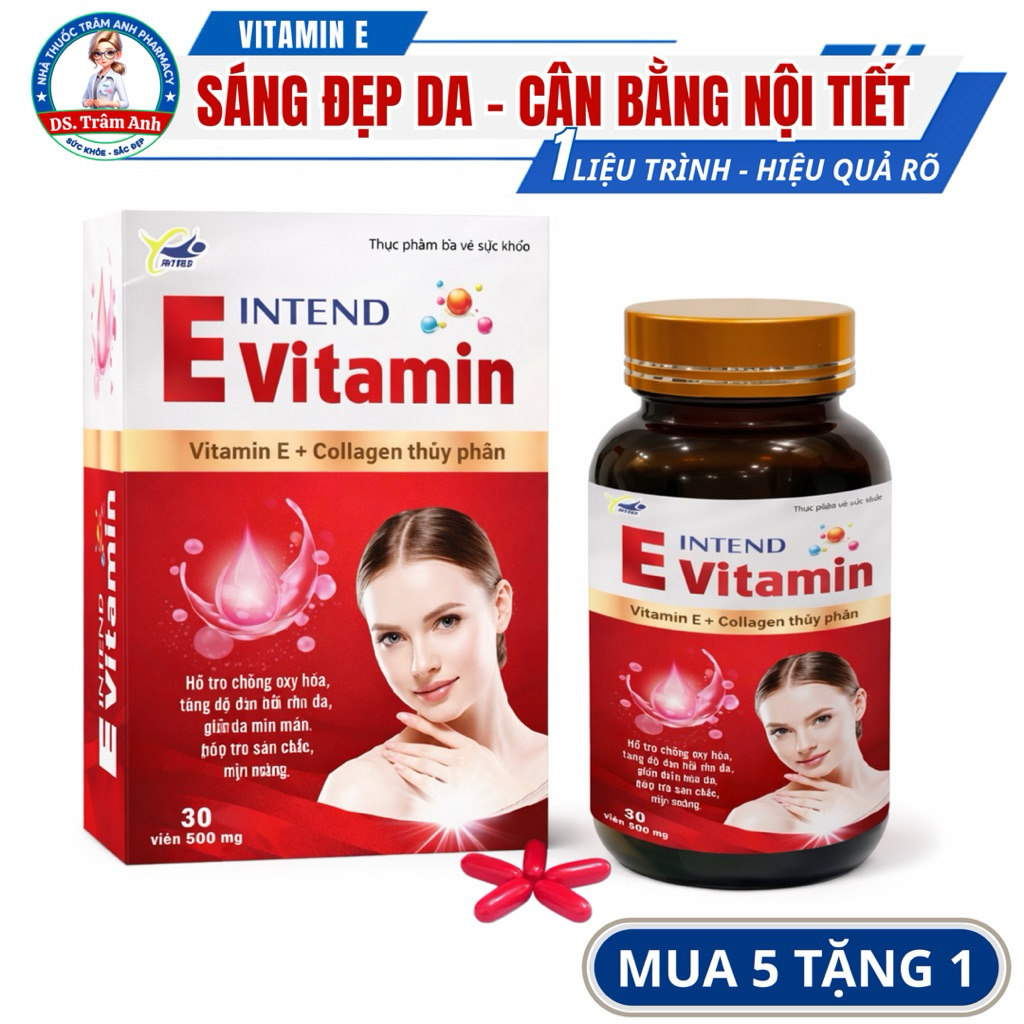 Viên Uống Vitamin E 400IU Collagen Thủy Phân INTEND– Đẹp Da, Chống Lão Hóa, Cân Bằng Nội Tiết Tố Nữ