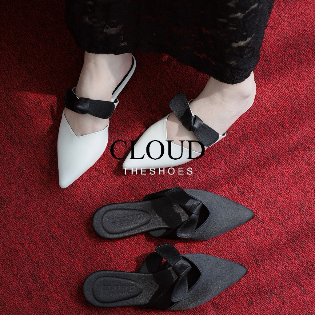 Giày đế bệt, giày bít mũi nhọn Cloud mũi nhọn quai ngang đính nơ nữ tính hiện đại, dễ phối đồ