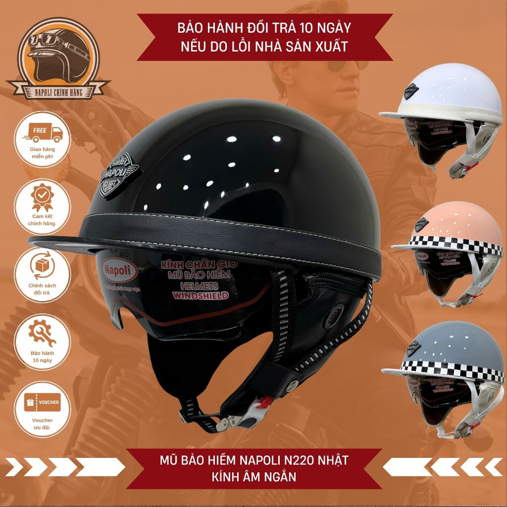 Mũ Bảo Hiểm Napoli Nửa Đầu N120 Kính Âm [CHÍNH HÃNG] Nón Bảo Hiểm 1/2 Napoli Bosozoku Japan Kính Âm