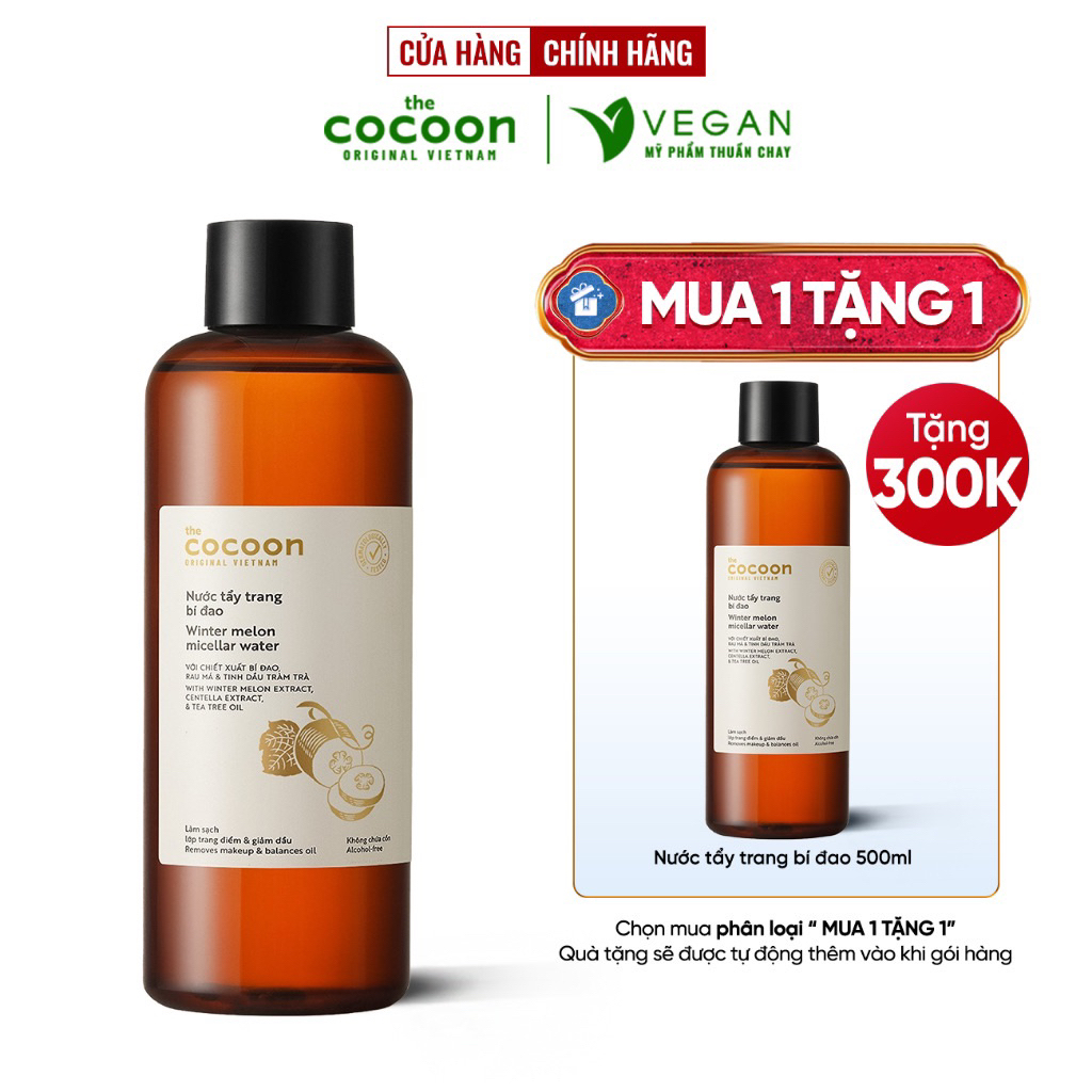 Nước tẩy trang bí đao The Cocoon Vietnam 500ml thuần chay cho da dầu mụn