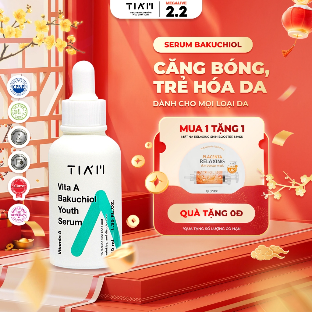 Serum Bakuchiol Căng Bóng, Trẻ Hoá Da Tia'm Vita A Bakuchiol Youth Serum 40ml