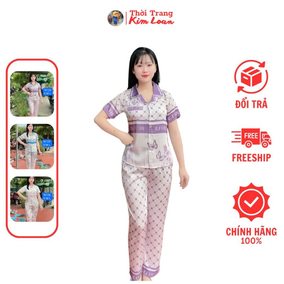 [N124,N125,N126] - Đồ bộ Pijama nữ tay ngắn hoạ tiết nhiều màu, chất liệu lụa Latin cao cấp