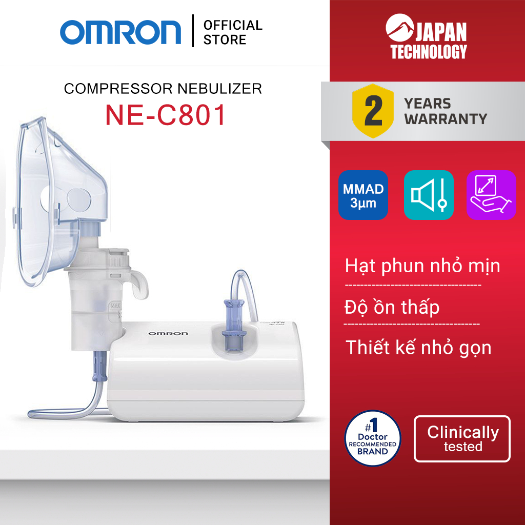 Máy Xông Khí Dung  Mũi Họng Omron NE-C801 | Thiết Kế Nhỏ Gọn, Hoạt Động Êm Ái | Bảo Hành 2 Năm