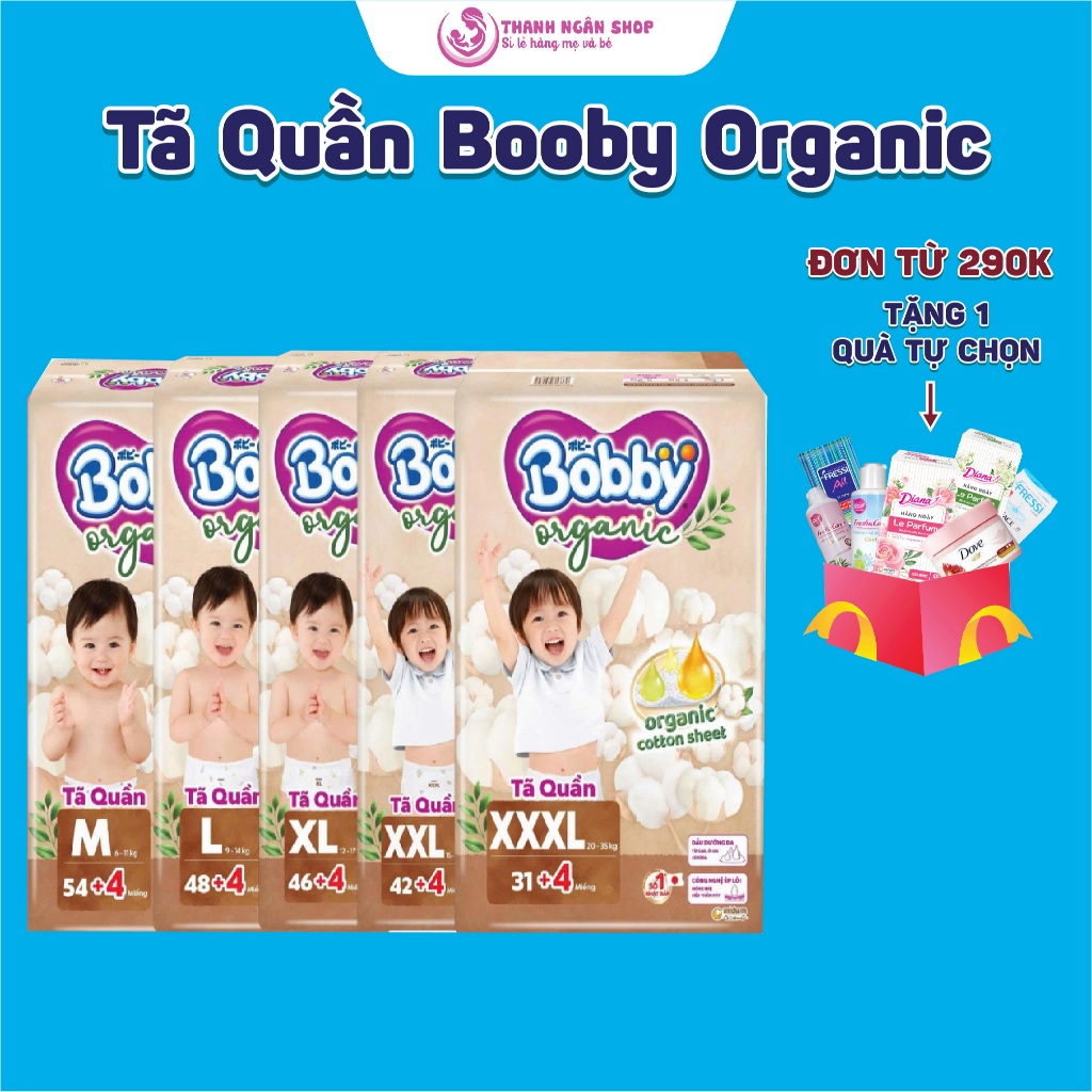Tã Quần Bobby Organic Đủ Size Từ 6 Kg Đến 30 Kg - Bobby organic Chứa Sợi Cotton Tự Nhiên - Thanh Ngâ