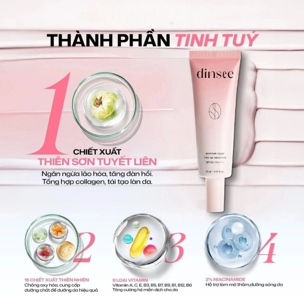 Ảnh 3 của Kem chống nắng Dinsee Premium Vegan Sunscreen SPF50+ PA++++ bảo vệ da, nâng tone.