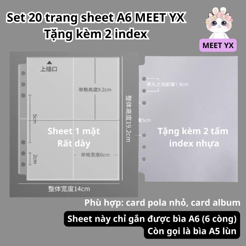 MEET YX - Set 20 trang sheet A6 tặng kèm 2 index (SHEET 1 MẶT) [MT60]