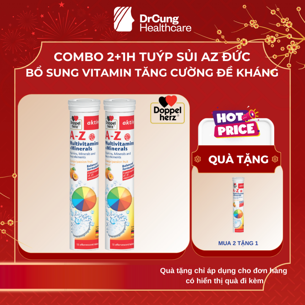 Combo Mua 2 Tuýp Sủi AZ Fizz - Vitamin Tổng Hợp, Vitamin C, 3B, Tăng Sức Đề Kháng Doppelherz