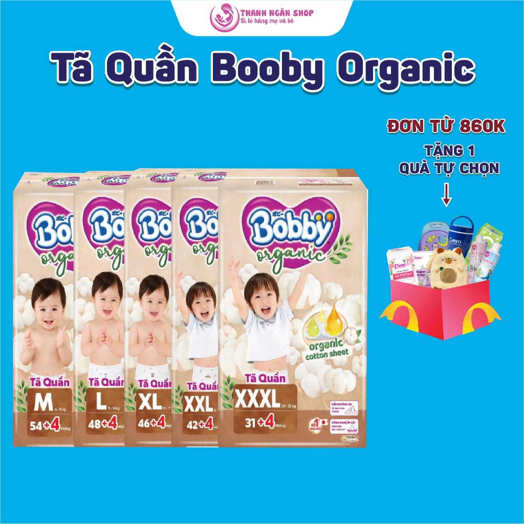 Tã Quần Bobby Organic Đủ Size - Tã Quần Organic Chứa Sợi Cotton Tự Nhiên - Bobby Tặng Quà - Thanh Ng