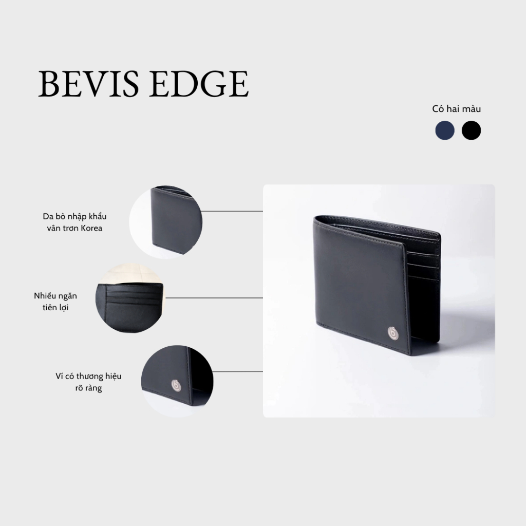 Bevis EDGE - Ví Nam Da Bò trơn Phong Cách Korea Sang Trọng thương hiệu BEVIS