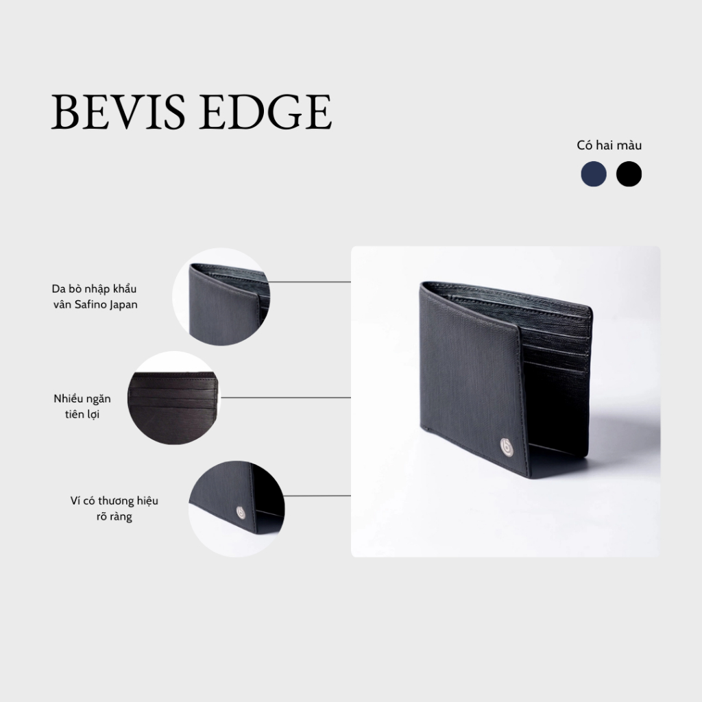 Bevis EDGE - Ví Nam Da Bò Vân Safiano Japan Phong cách thương hiệu BEVIS