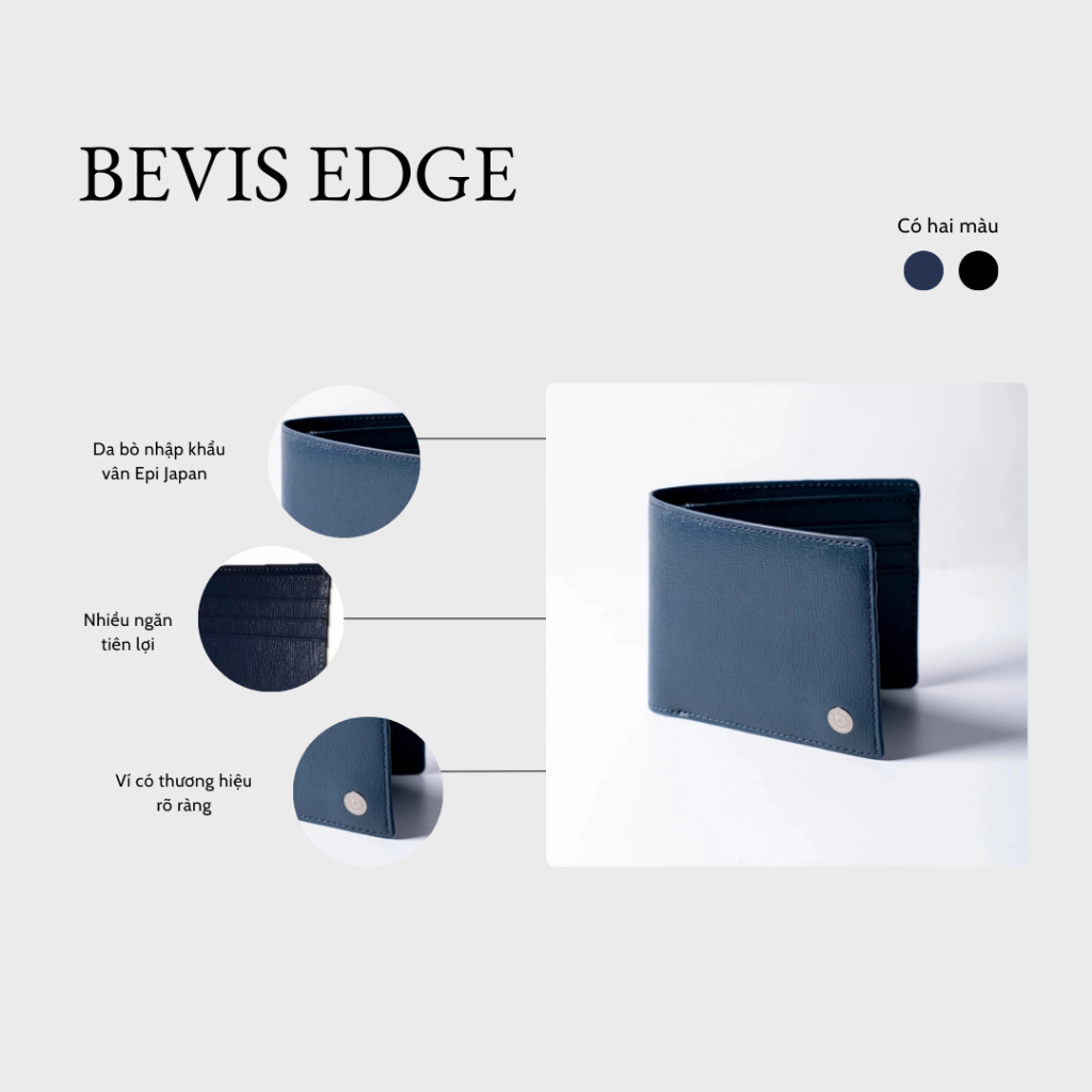 Bevis EDGE - Ví Nam Da Bò Vân Epi Japan Phong Cách Cao Cấp thương hiệu BEVIS