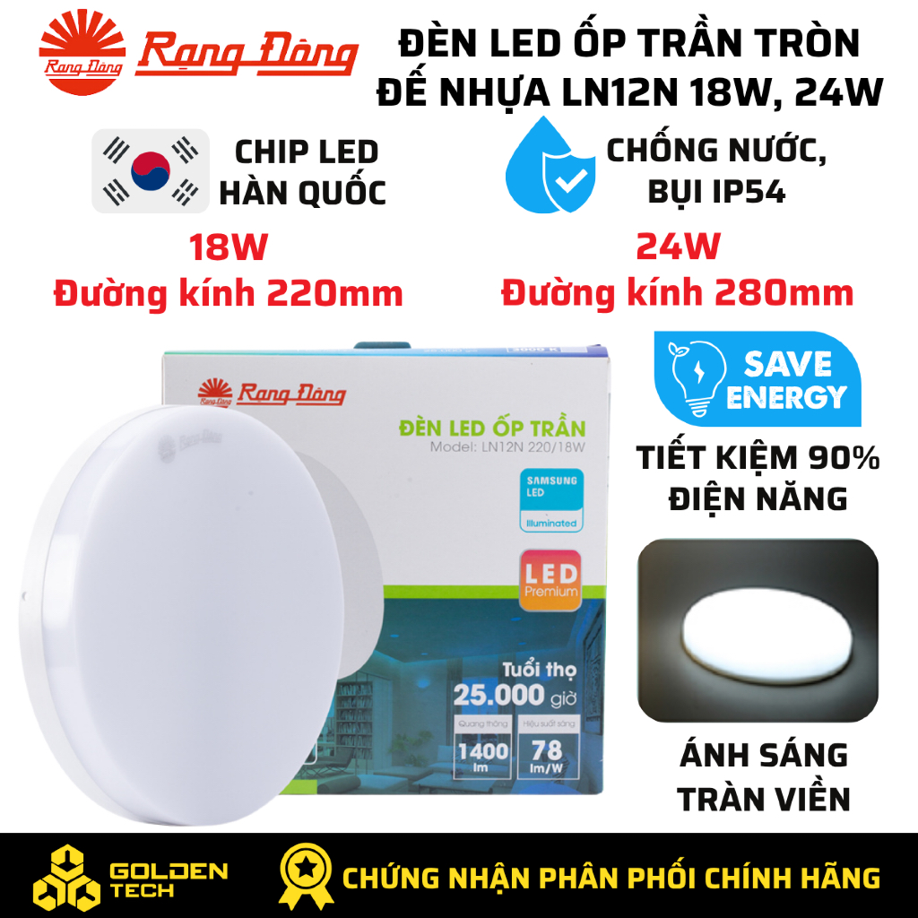 [RẠNG ĐÔNG] Đèn Led ốp trần tròn Model: LN12N 170/12W-LN12N 220/18W-LN12N 300/24W