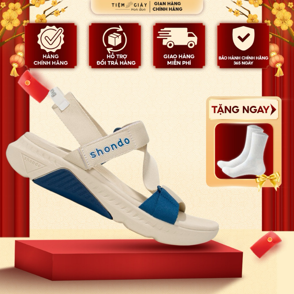 Giày Sandals Shondo Nam Nữ Quai Hậu Chính Hãng- F7 Racing Be Phối Xanh Dương- Êm Nhẹ, Chống Trơn F7R