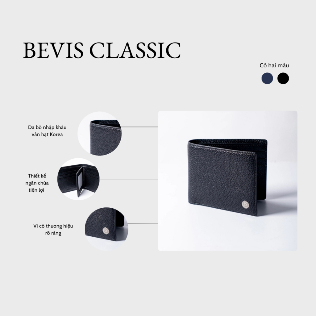 Bevis Classic - Ví Nam Đẳng Cấp Bevis - Da Nhập Khẩu Vân Hạt Korea Sang Trọng Đẳng Cấp