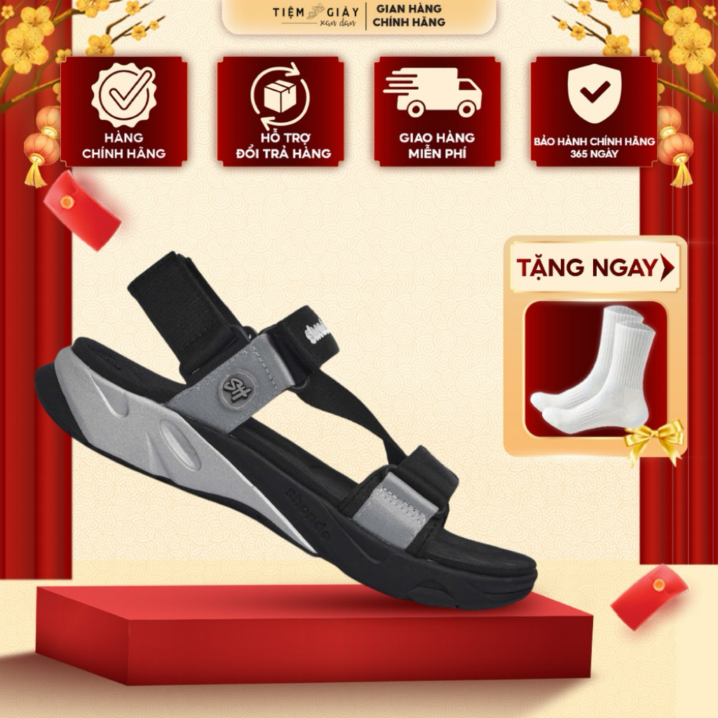 Giày Sandals Shondo Nam Nữ Quai Hậu Chính Hãng- F8 Ver.2 Màu Xám Đen- Êm Nhẹ, Chống Trơn F8M0110
